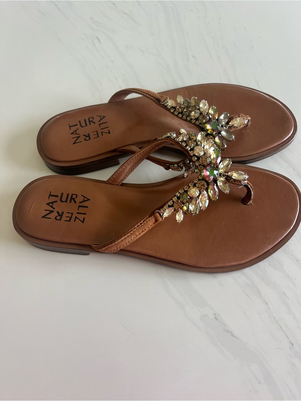 Naturalizer Embellished Brown Jewel Thong Sandals/Flip Flops - Size 4